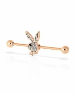 Hot Sale 🎉 Rose Goldtone Glitter Playboy Bunny Industrial Barbell - 14 Gauge ⌛ -Playboy Shop 03735206 c