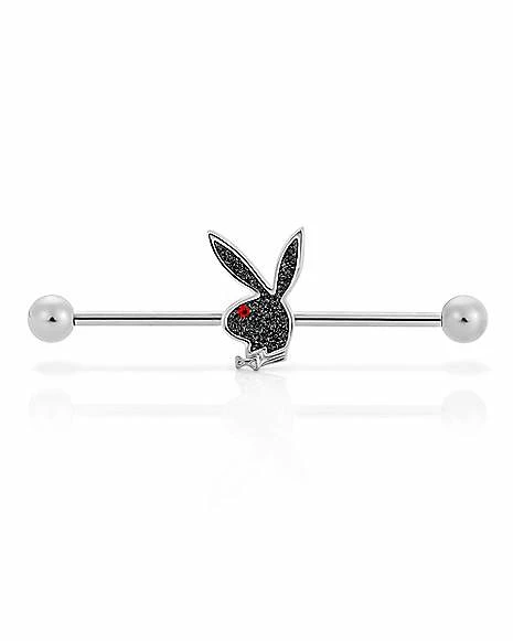 Flash Sale π€© Black Glitter Playboy Bunny Industrial Barbell - 14 Gauge π 3 Flash Sale π€© Black Glitter Playboy Bunny Industrial Barbell - 14 Gauge π