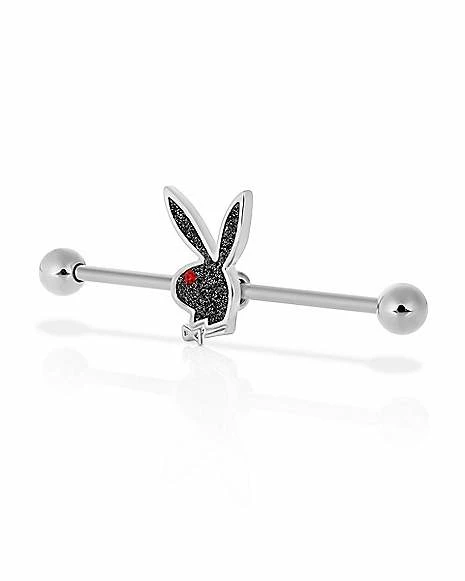 Flash Sale π€© Black Glitter Playboy Bunny Industrial Barbell - 14 Gauge π 5 Flash Sale π€© Black Glitter Playboy Bunny Industrial Barbell - 14 Gauge π - Image 3