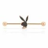Promo 🎁 Rose Goldtone Black Glitter Playboy Bunny Industrial Barbell - 14 Gauge ❤️ -Playboy Shop 03735230 a