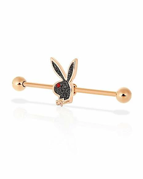 Promo π Rose Goldtone Black Glitter Playboy Bunny Industrial Barbell - 14 Gauge β€οΈ 5 Promo π Rose Goldtone Black Glitter Playboy Bunny Industrial Barbell - 14 Gauge β€οΈ - Image 3