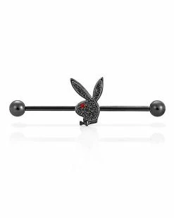 Best Sale 😉 Black Glitter Playboy Bunny Industrial Barbell - 14 Gauge 👏