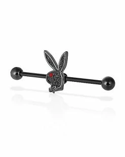 Best Sale 😉 Black Glitter Playboy Bunny Industrial Barbell - 14 Gauge 👏 -Playboy Shop 03735255 c