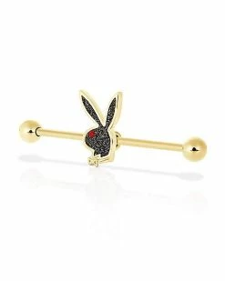 Top 10 🥰 Goldtone Black Glitter Playboy Bunny Industrial Barbell - 14 Gauge 👍 -Playboy Shop 03735263 c