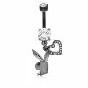 Wholesale ⭐ Black Clear CZ Playboy Bunny Heart Dangle Belly Ring - 14 Gauge 🥰 -Playboy Shop 03735321 a