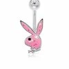 Best Pirce 🥰 Pink Glitter CZ Playboy Bunny Belly Ring - 14 Gauge 👏 -Playboy Shop 03735339 a