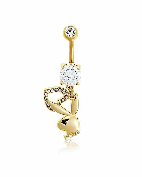 Buy π€© Goldtone Clear CZ Playboy Bunny Heart Dangle Belly Ring - 14 Gauge βοΈ 3 Buy π€© Goldtone Clear CZ Playboy Bunny Heart Dangle Belly Ring - 14 Gauge βοΈ