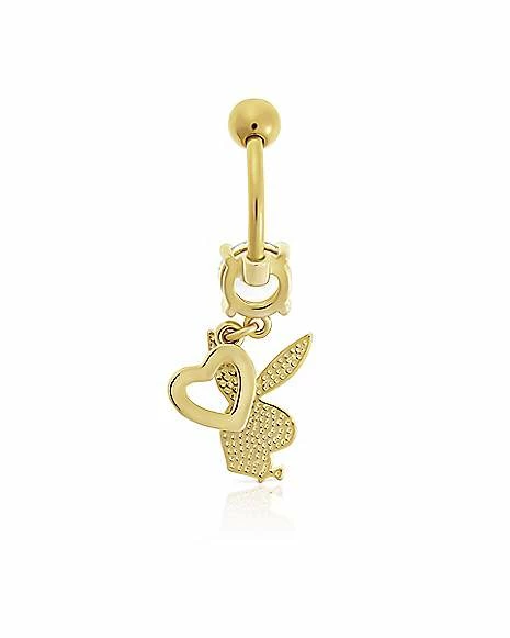 Buy π€© Goldtone Clear CZ Playboy Bunny Heart Dangle Belly Ring - 14 Gauge βοΈ 4 Buy π€© Goldtone Clear CZ Playboy Bunny Heart Dangle Belly Ring - 14 Gauge βοΈ - Image 2