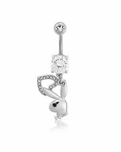 New 🔔 Clear CZ Playboy Bunny Heart Dangle Belly Ring - 14 Gauge 👍