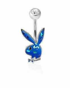 Top 10 😉 Blue Glitter CZ Playboy Bunny Belly Ring - 14 Gauge 😍