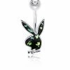 Deals 🔥 Black Glitter CZ Playboy Bunny Belly Ring - 14 Gauge 🧨 -Playboy Shop 03735479 a