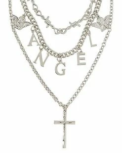 Best deal 😍 Three Row Barbed Angel Cross Necklace 🎉
