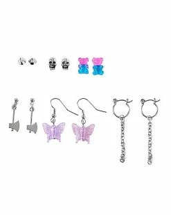 Best Sale 👏 Multi-Pack Skull Butterfly Bear Earrings - 6 Pair ⭐