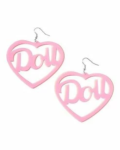 Cheapest ⭐ Pink Doll Heart Dangle Earrings ⌛