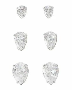 Best Pirce 👍 Multi-Pack CZ Silvertone Titanium Stud Earrings 3 Pair - 20 Gauge 🤩