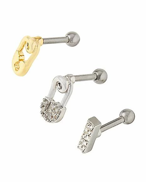 Brand new π₯ Multi-Pack CZ Safety Pin Cartilage Barbells 3 Pack - 16 Gauge π 5 Brand new π₯ Multi-Pack CZ Safety Pin Cartilage Barbells 3 Pack - 16 Gauge π - Image 3