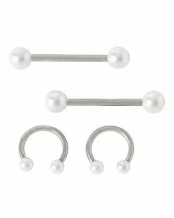 Outlet 💯 Multi-Pack Faux Pearl Titanium Horseshoe Rings and Barbells 2 Pair - 14 Gauge 🔔