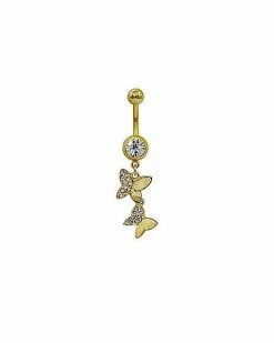 Best Pirce ❤️ CZ Goldplated Butterfly Dangle Belly Ring - 14 Gauge 🤩