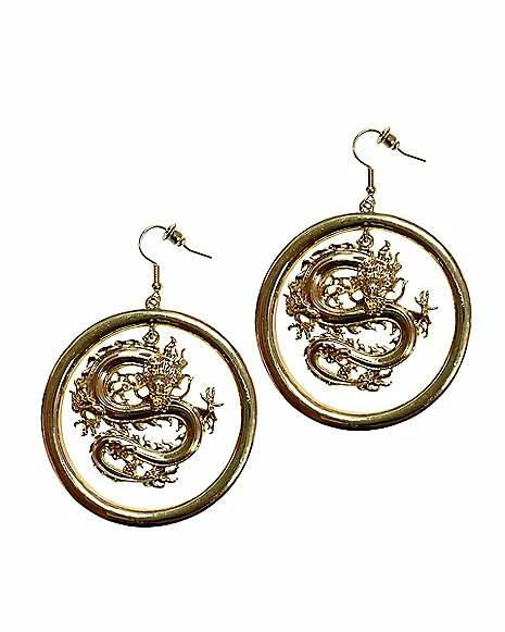 Best Pirce ❤️ Goldtone Dragon Dangle Hoop Earrings 🔥 3 Best Pirce ❤️ Goldtone Dragon Dangle Hoop Earrings 🔥