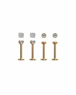 Discount ❤️ Prong Round CZ Labret Lip Rings 4 Pack - 16 Gauge 👍