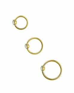 Flash Sale ⌛ Multi-Pack CZ Goldtone Hoop Nose Rings 3 Pack - 20 Gauge 🎁 -Playboy Shop 03753423 b