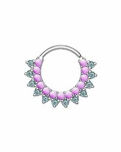 Best Sale 🛒 CZ Pink and Blue Septum Ring - 16 Gauge ❤️