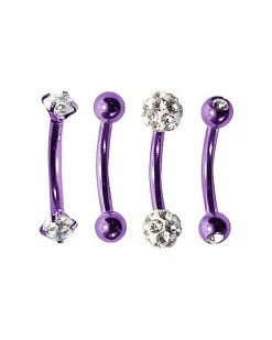 Wholesale 🎉 Multi-Pack Paved CZ Purple Curved Barbells 4 Pack - 16 Gauge ⭐