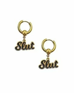 Discount 🔥 Goldplated Slut Dangle Huggie Hoop Earrings - 18 Gauge 😀