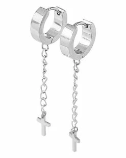 Cheapest 🌟 Cross Chain Dangle Huggie Hoop Earrings - 18 Gauge 😍 -Playboy Shop 03755006 b