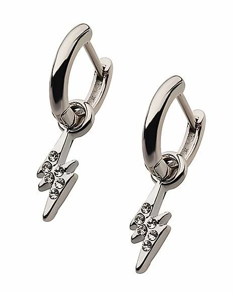Discount π CZ Lightning Bolt Dangle Huggie Hoop Earrings - 20 Gauge π 2 Discount π CZ Lightning Bolt Dangle Huggie Hoop Earrings - 20 Gauge π
