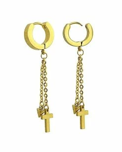 Coupon 🥰 Cross and Spike Dangle Huggie Hoop Earrings - 18 Gauge ❤️ -Playboy Shop 03755089 b