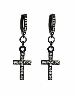 Best reviews of 🥰 CZ Black Cross Dangle Huggie Hoop Earrings - 18 Gauge 🛒