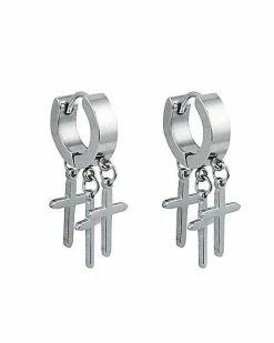 Promo 👏 Cross Cluster Dangle Huggie Hoop Earrings - 18 Gauge 👍