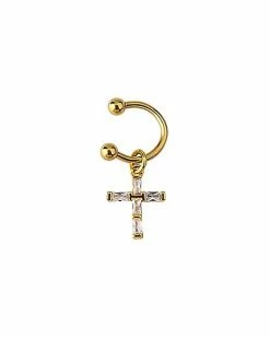 Budget 💯 CZ Goldtone Cross Fake Hoop Earring 🌟