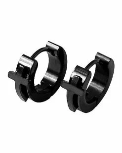 Deals 🎉 Black Cross Huggie Hoop Earrings - 18 Gauge 😉