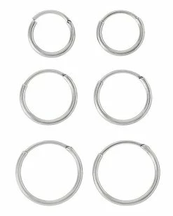 Promo ✨ Multi-Pack Silvertone Hinged Hoop Earrings 3 Pair - 20 Gauge 🥰