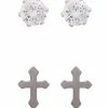 Brand new 🔥 Multi-Pack Round CZ and Cross Stud Earrings - 2 Pair ⭐
