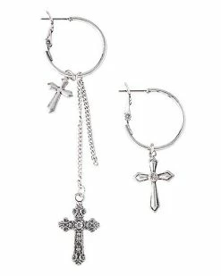 Budget 🎉 Mismatch Cross Chain Hoop Dangle Earrings 🥰