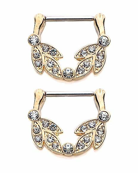 Discount βοΈ Goldtone and Clear Stone Leaves Nipple Barbells - 16 Gauge π 3 Discount βοΈ Goldtone and Clear Stone Leaves Nipple Barbells - 16 Gauge π
