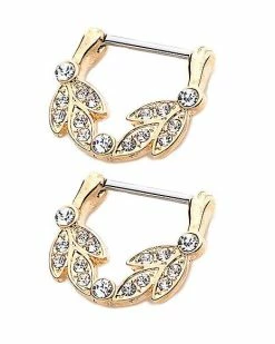 Discount βοΈ Goldtone and Clear Stone Leaves Nipple Barbells - 16 Gauge π 7 Discount βοΈ Goldtone and Clear Stone Leaves Nipple Barbells - 16 Gauge π -Playboy Shop 03771565 b