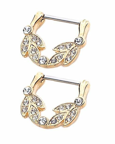 Discount βοΈ Goldtone and Clear Stone Leaves Nipple Barbells - 16 Gauge π 4 Discount βοΈ Goldtone and Clear Stone Leaves Nipple Barbells - 16 Gauge π - Image 2