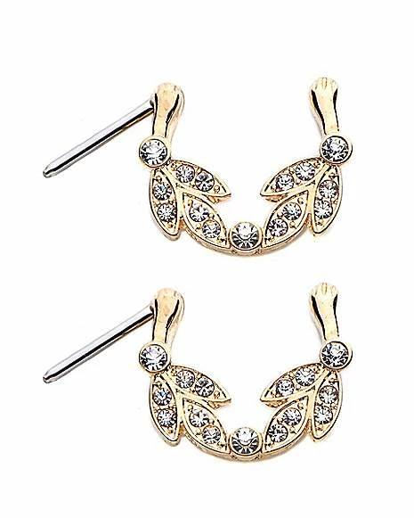 Discount βοΈ Goldtone and Clear Stone Leaves Nipple Barbells - 16 Gauge π 5 Discount βοΈ Goldtone and Clear Stone Leaves Nipple Barbells - 16 Gauge π - Image 3