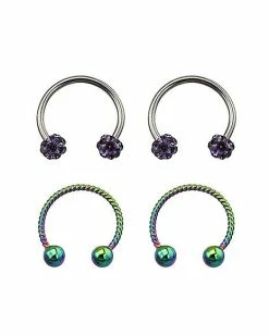 Outlet 🥰 Multi-Pack Twisted CZ Horseshoe Rings 2 Pair - 16 Gauge 🛒 -Playboy Shop 03771649 a