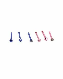 Best reviews of 🎉 Multi-Pack CZ Blue and Pink Bone Nose Rings 6 Pack - 20 Gauge 😍