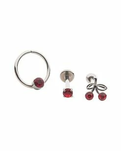 Flash Sale 🥰 Multi-Pack CZ Red Cherry Cartilage Earrings 3 Pack - 18 Gauge 🎁 -Playboy Shop 03771805 b