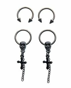 Promo 🎁 Multi-Pack Skull and Cross Horseshoe and Captive Rings 4 Pack - 16 Gauge 😉