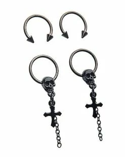 Promo 🎁 Multi-Pack Skull and Cross Horseshoe and Captive Rings 4 Pack - 16 Gauge 😉 -Playboy Shop 03771821 c