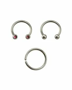 Outlet ❤️ Multi-Pack Pink CZ Nose Hoop and Horseshoes 3 Pack - 16 Gauge 🤩