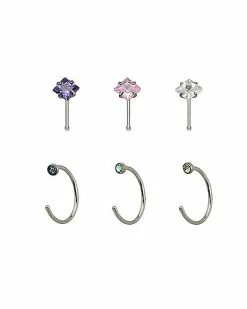 Wholesale ✔️ Multi-Pack CZ Hoop Nose Rings and Bone Nose Rings 6 Pack - 20 Gauge 🎉 -Playboy Shop 03771904 a