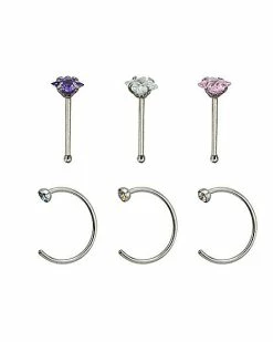 Wholesale ✔️ Multi-Pack CZ Hoop Nose Rings and Bone Nose Rings 6 Pack - 20 Gauge 🎉 -Playboy Shop 03771904 b